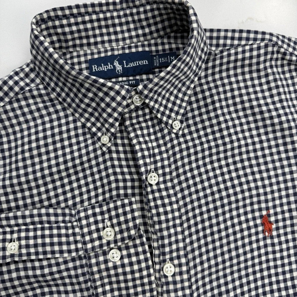 Polo Ralph Lauren Button Down Shirt Mens M Navy Gingham Vintage Pony Preppy